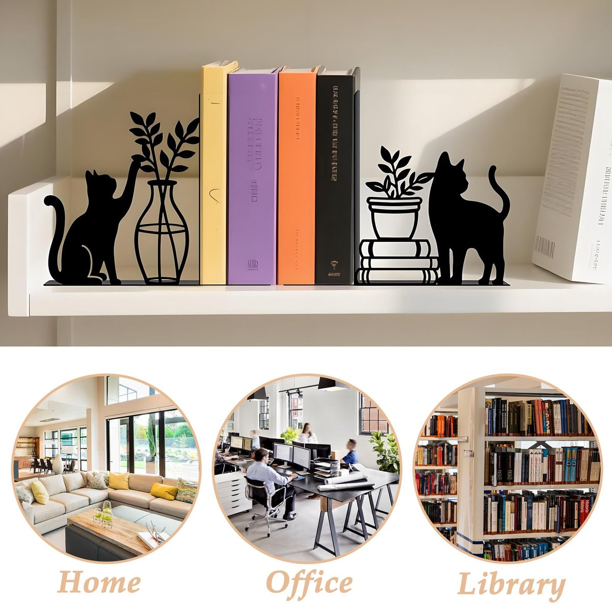 Dailygoods Boekensteunen Kat - Decoratief Beeld - Matzwart Metaal