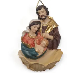 Moritz Heilige Familie Wandfigur Maria Josef Jesuskind - Wand-Weihwasserbecken in Muschelform aus Polyresin - religiöse Deko - 7 × 4,5 × 2 cm - 70 g