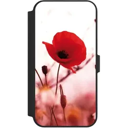 Nivocase Klapphülle für Apple iPhone 14 Pro Max Handyhülle aus Kunst Leder NIVOflip schwarz Blume Mohnblume (Apple iPhone 14 Pro Max), Smartphone Hülle, Schwarz