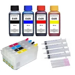 Wiederbefüllbare Tintenpatronen wie Epson 405, 405XL + 400 ml Nachfülltinte