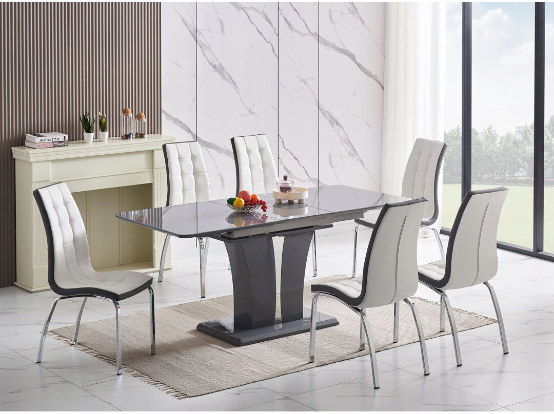 Ivy Bronx Abiral 6 -Person Butterfly Leaf Glass Dining Set White/Silver 6