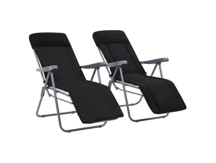 Chaises pliables de jardin avec coussins 2 pcs Noir
