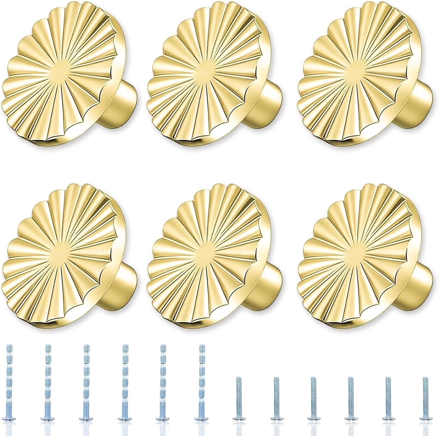 Set van 6 ronde ladeknoppen in goud, duurzame zinklegering voor keuken, badkamer en slaapkamer meubels