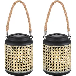 LED Solar Laterne Gartendeko Solarleuchte Bambusoptik Terrassenlampe Stehlampe Hängeleuchte, DxH 12x 30 cm, 2er Set