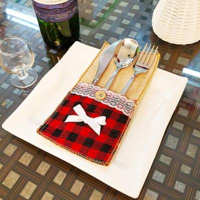 Inspired Deals Christmas Cutlery Holder Set Plaid Christmas Silverware Holder For Holiday Table Decorations Bowknot
