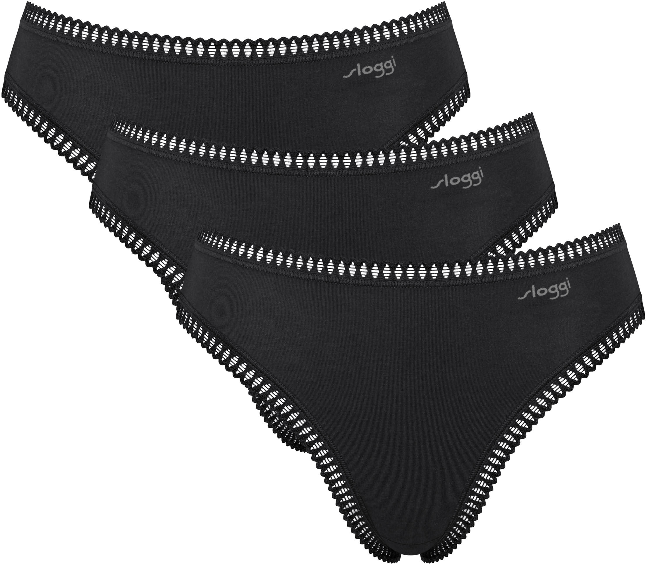 sloggi "GO Crush" mit Spitzendetails, Multipack, hoher Beinausschnitt schwarz L, Single Jersey