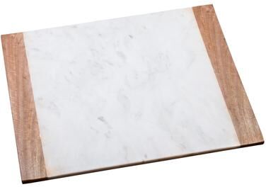 Creative Labs Home Off-White Marble with Mango Wood Pastry, Serving Plate