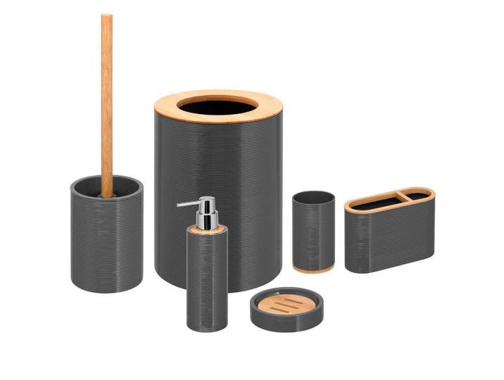 bremermann Badezimmer-Set 6tlg. Segno, grau, Grau, Kunststoff, 19x24.5x19 cm, Badaccessoires