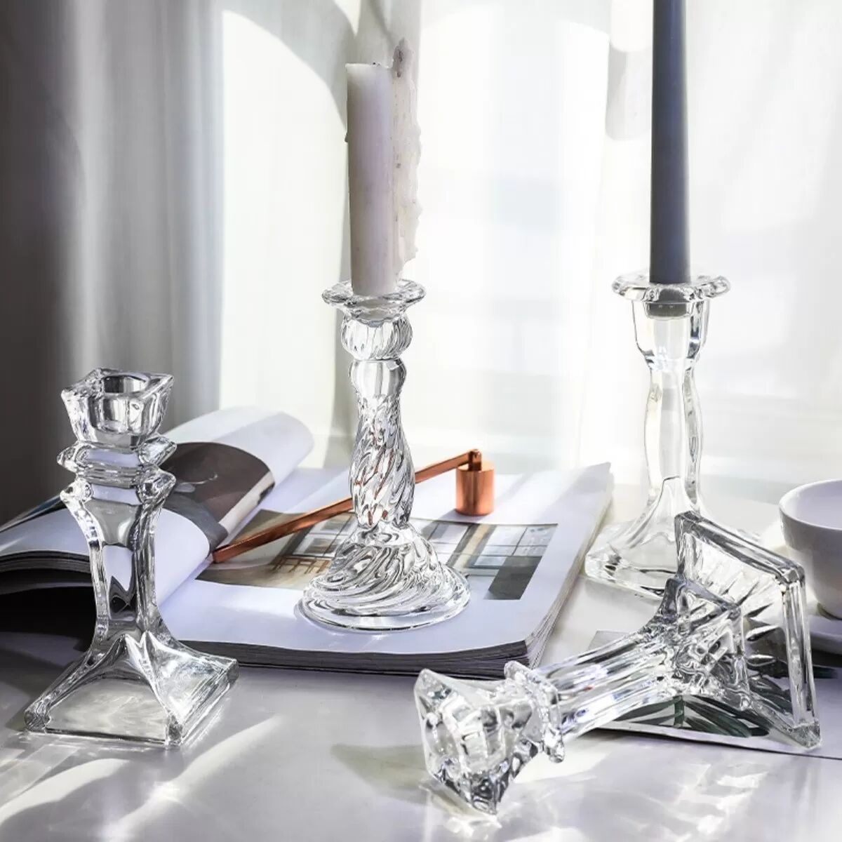 INF Kleiner Spiral-Kerzenhalter aus Glas - Hochborosilikatglas, Klar, Nordischer Stil
