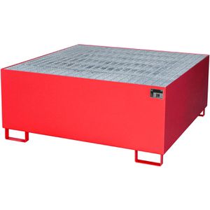 BAUER Auffangwanne AW 1000, rot, aus Stahl, 146 x 146cm, mit Stahl-Gitterrost, unterfahrbar, 1000 Liter
