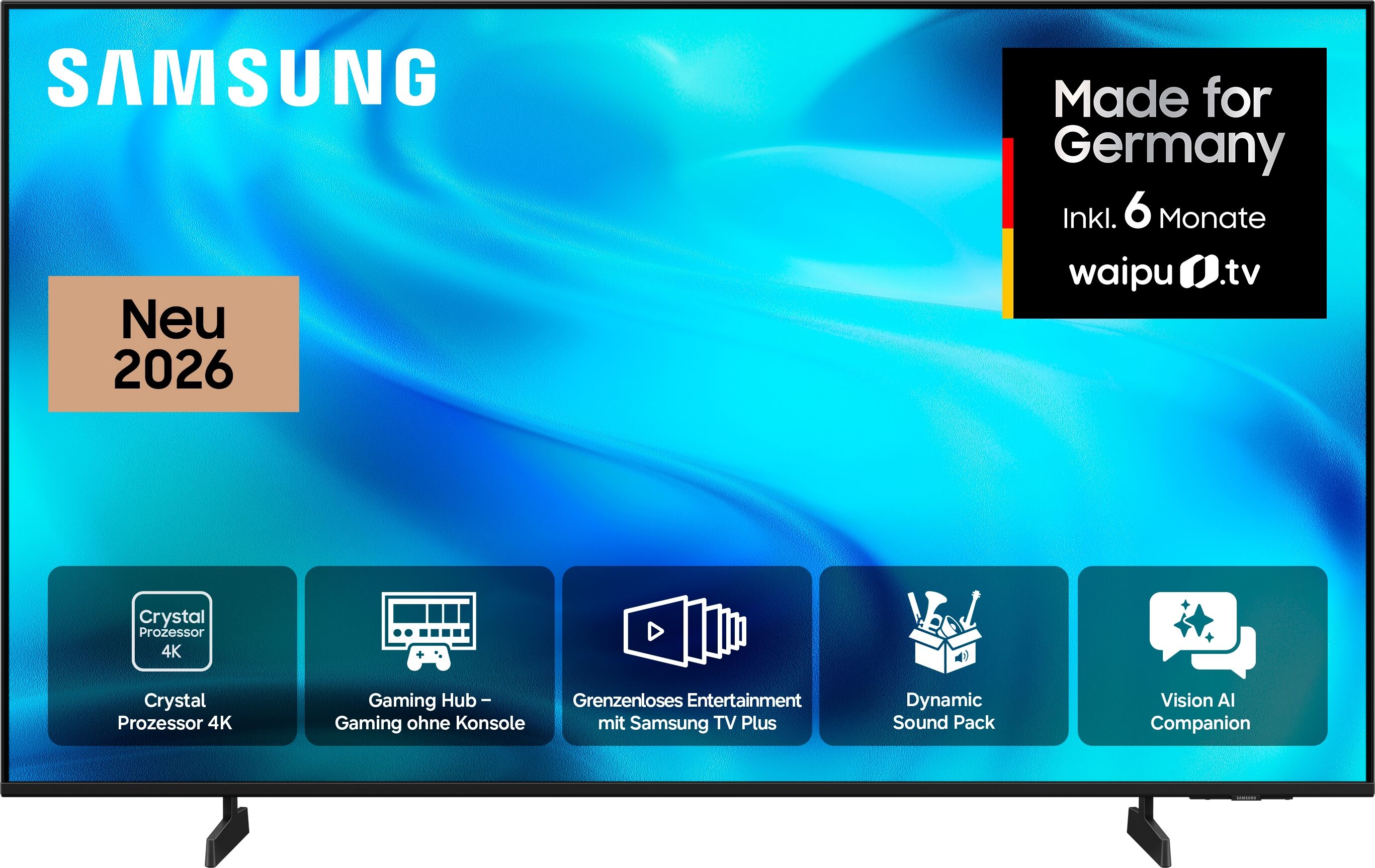 Samsung LED-Fernseher "GU55U7099HU", Energieeffizienz: F, schwarz, 55 ″, Fernseher, PurColor, HDR 10+, OTS Lite für 3D-Sound, Gaming Hub, AI Companion, LED-Fernseher