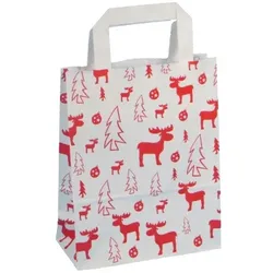 Pack4Food24 250 Papiertragetaschen Geschenktüten Weihnachten Elch weiß/rot 18+8x22cm 80g/m2