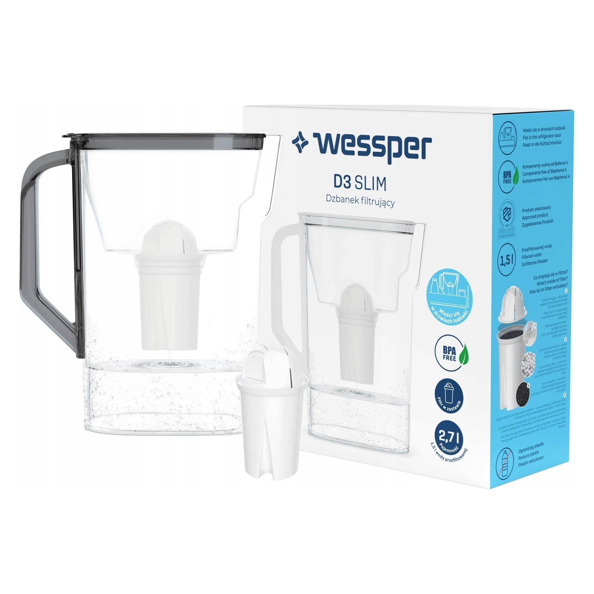 Wessper Dzbanek filtrujący D3 Slim Classic Czarny (47811206)