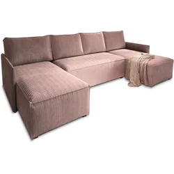 WOHNLANDSCHAFT TRES Lila Kordstoff mit Schlaffunktion