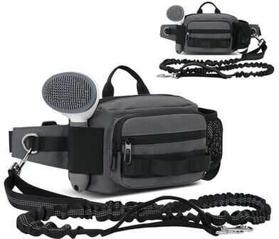 Inspired Deals Hands Free Dog Walking Bag With Leash & Water Bottle Holder For Outdoor Travel gray