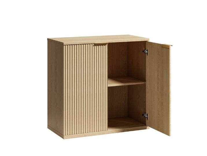 Buffet - ZEVKOR - 80x40x80 cm - 2 portes - Décor chêne clair - MDF