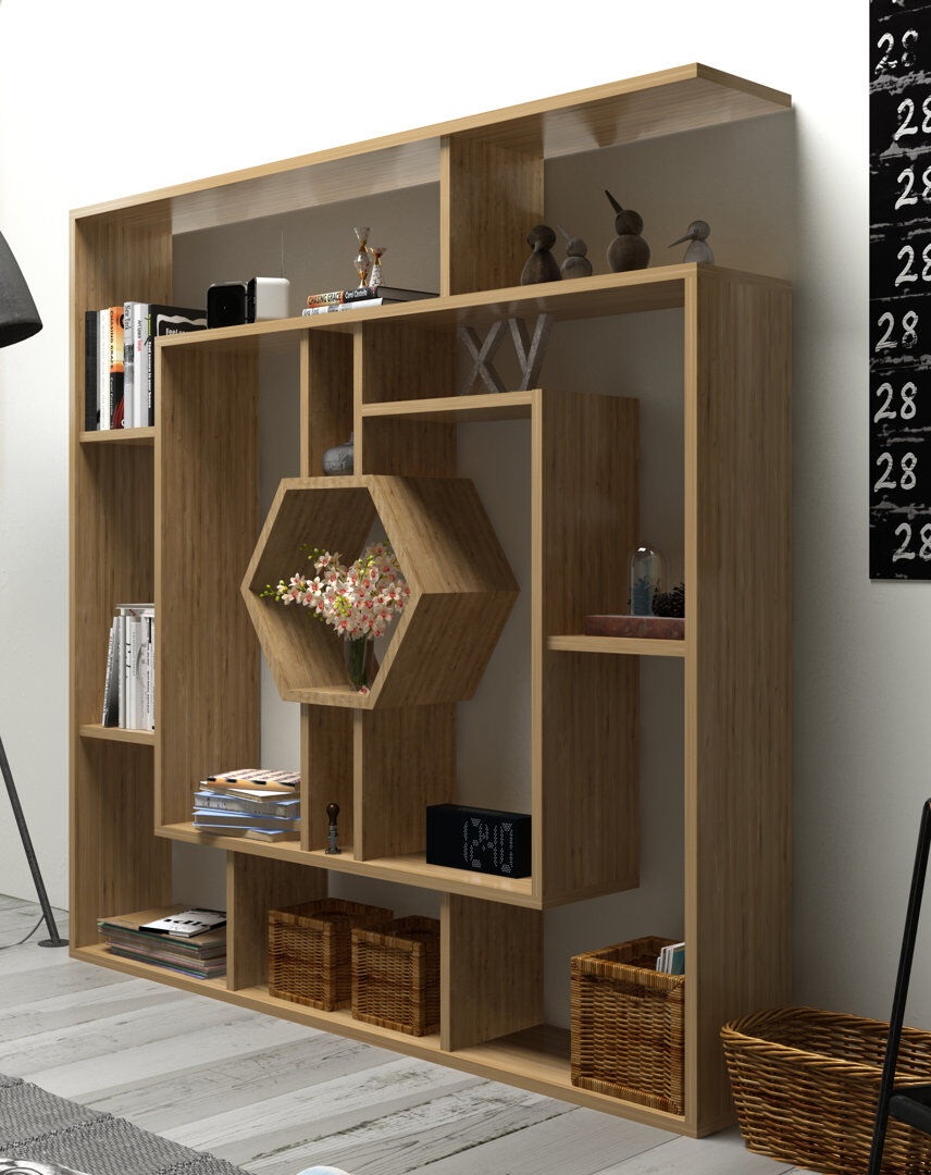 Blue Elephant 134cm H x 134cm W Geometric Bookcase Oak 134cm H X 134cm W X 22cm D