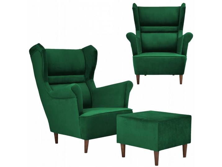 Family Meble Sessel Family Meble Ohrensessel Zoja mit Fußhocker Velours Royal 33 Grün 84x9