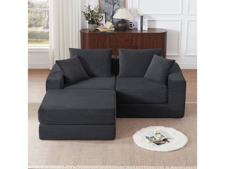 Canapé d'angle modulable 3 places convertible en canapé-lit - BEAUNIV - cord base antidérapante gris foncé