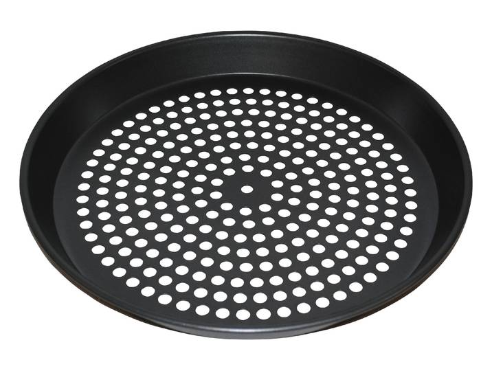 Pizzablech Stronghold gelocht , schwarz, B:34cm H:3cm T:34cm Ø:34cm, Aluminium, Backbleche, Pizzablech