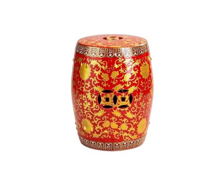 LGHQGHXF Floraler Keramik-Gartentrommelhocker – Innen- Und Außenterrasse, Dekorativ, Beistelltisch for Hof, Wohnzimmer – Orientalischer Kunsthocker for Rasen, Hof, Wohnzimmer(Red)