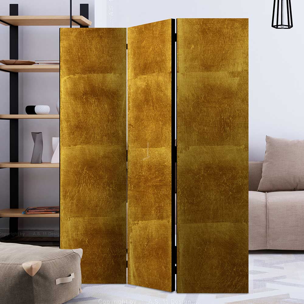 Pharao24.de Paravent in Gold mit Leinwand Füllung Fichte Massivholz Rahmen