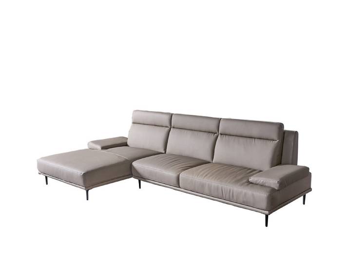 JVmoebel Ecksofa Modernes Ecksofa in Grau mit Halbleder und Edelstahl-Details, Made in Europa