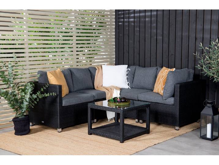 Garten Loungeset Ludwiga - Wahlweise in Natur oder Schwarz - Schwarz-Grau - Luxusbetten24
