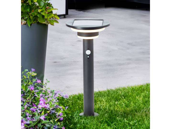 BRILLIANT Lampe d'extérieur solaire noire GARVINA incl. détecteur de mouvement hauteur 45cm 3W 430lm 3000 K acier inoxydable/plastique