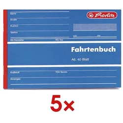 Herlitz 5x Formularbuch (A6 quer) »Fahrtenbuch« weiß, 14.8x10.5 cm