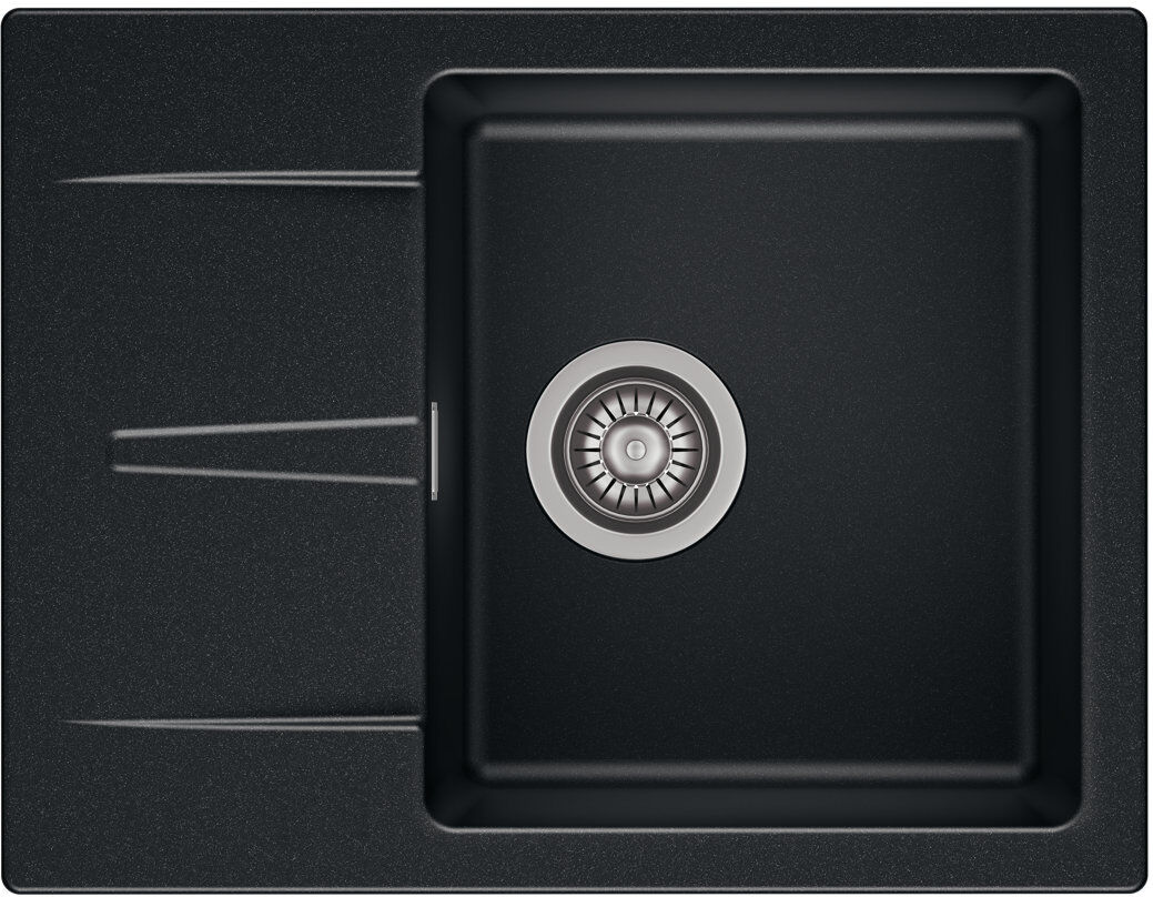 Reginox Modern compact single bowl granite sink with drainer Black Silvery 595mm L