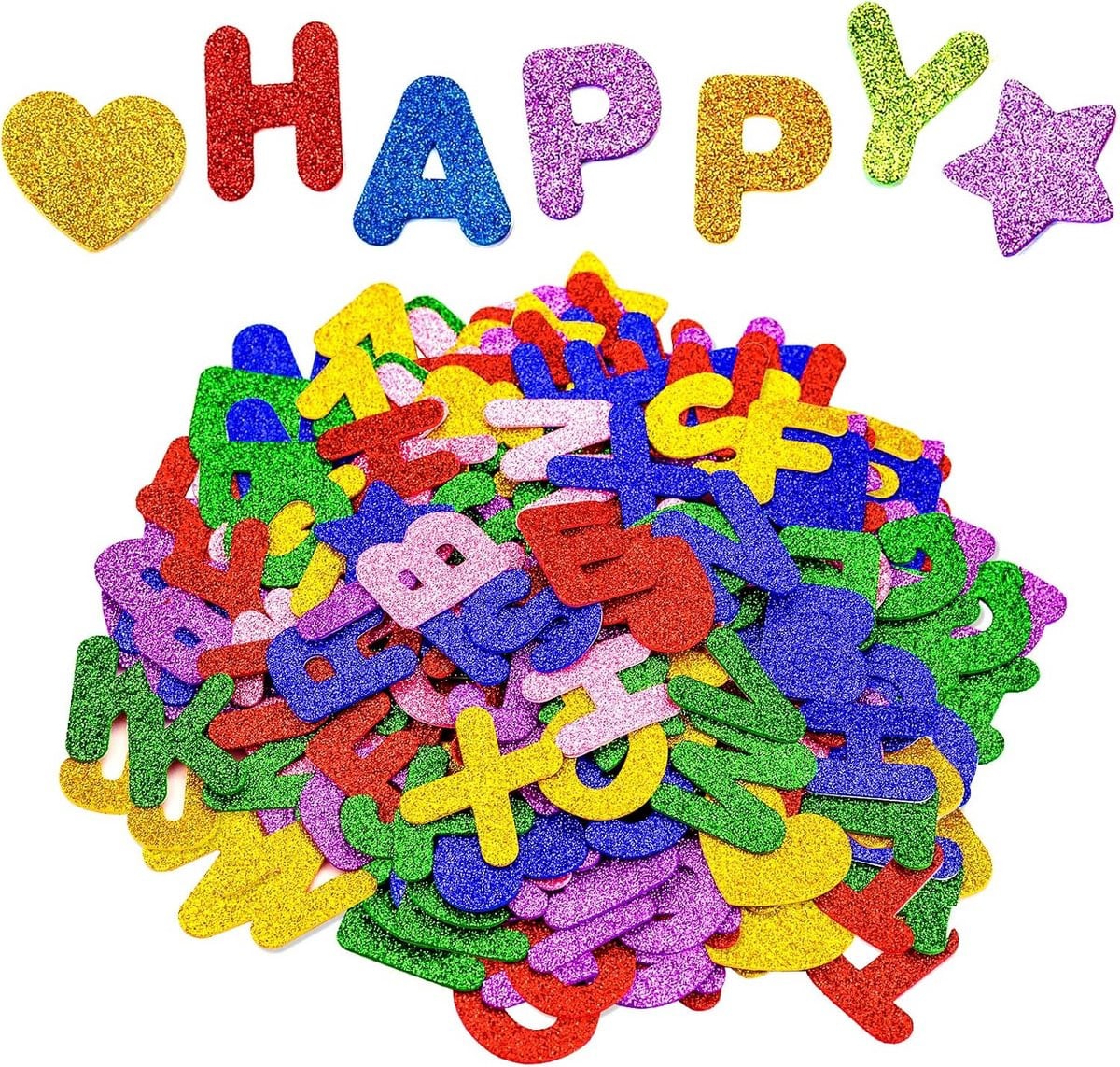 168 stuks zelfklevende glitter schuimstickers met letters en symbolen voor knutselmateriaal