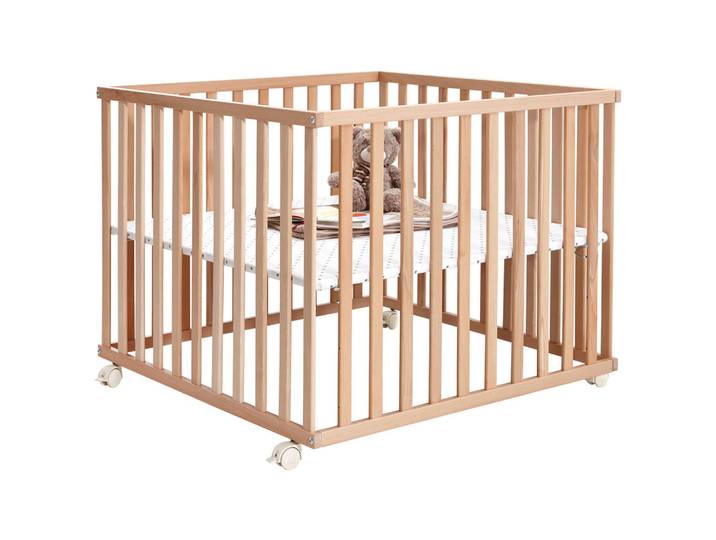 My Baby Lou Laufgitter, Buchefarben, Holz, Buche, massiv, 97x70x97 cm, höhenverstellbar, Baby- und Kindermöbel, Babyzimmer, Laufgitter