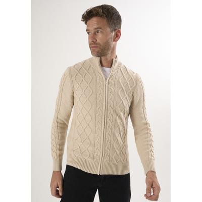 Strickjacke FELIX HARDY "Strickjacke mit durchgehendem Reißverschluss", Herren, Gr. XL, beige, 100% Baumwolle, Strickjacken Strickjacke