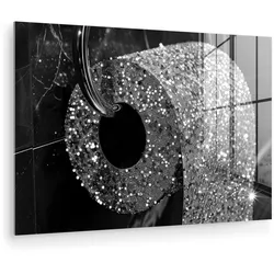 ACRYLGLASBILD WC - Toilettenpapier - Schwarz und weiß - Glitter Wanddeko 60x40 cm