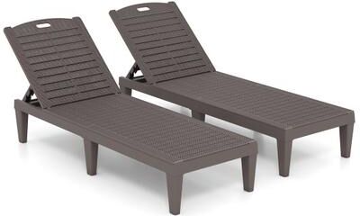 Costway Outdoor PP Chaise Lounge Chairs Set of 2 with 4-Position Adjustable Backrests-Coffee