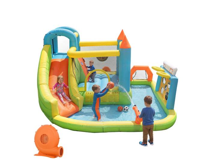 Flieks Hüpfburg Kinder 5in1 Rutsche Wasserpool Basketball Fußball, Mehrfarbig, 320x200x360 cm, Freizeit & Co, Gartenspielzeug, Hüpfburgen & Trampoline