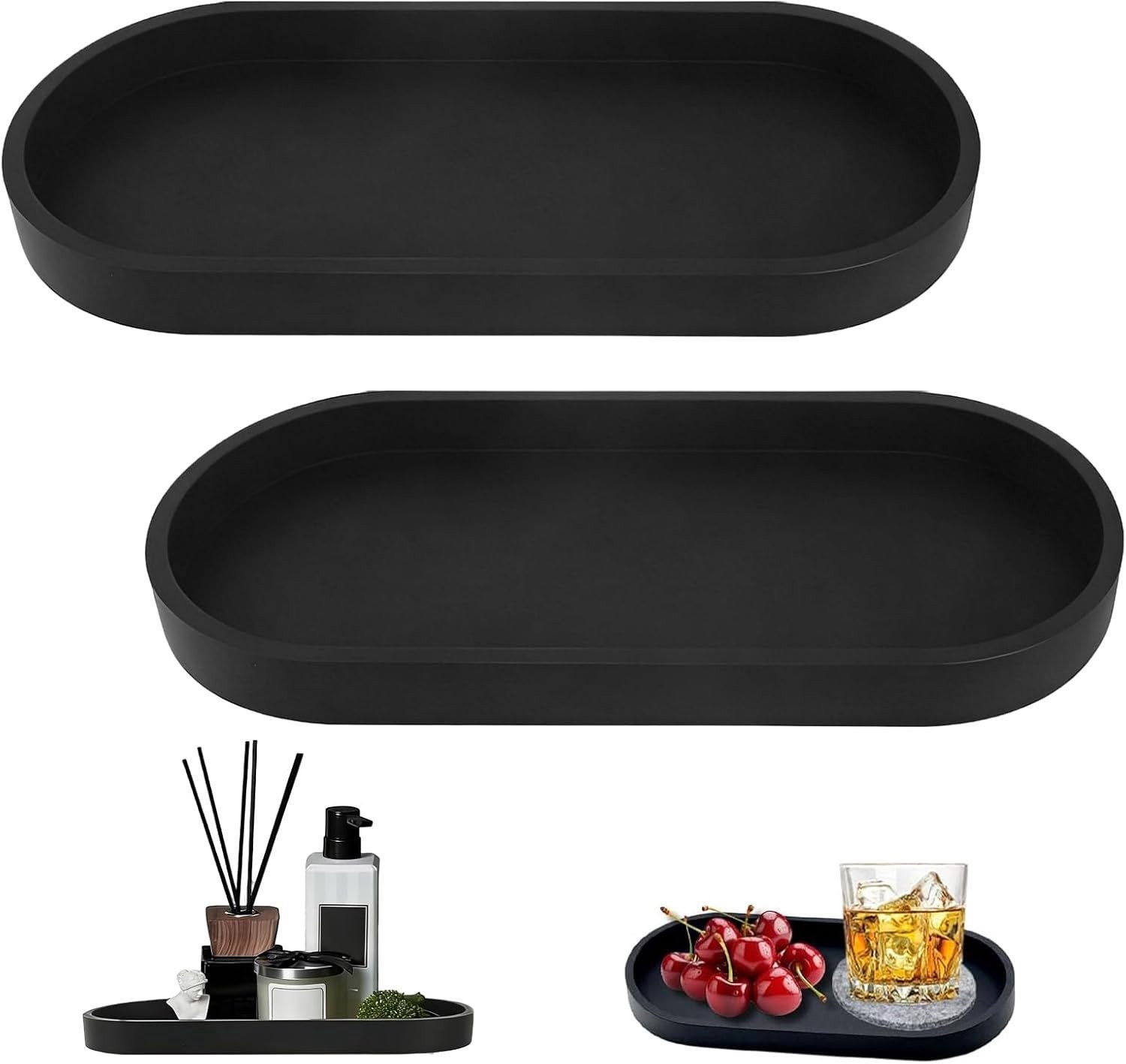 Set van 2 Decoratieve Ovale Silicone Dienbladen voor Badkamer, Slaapkamer of Keuken