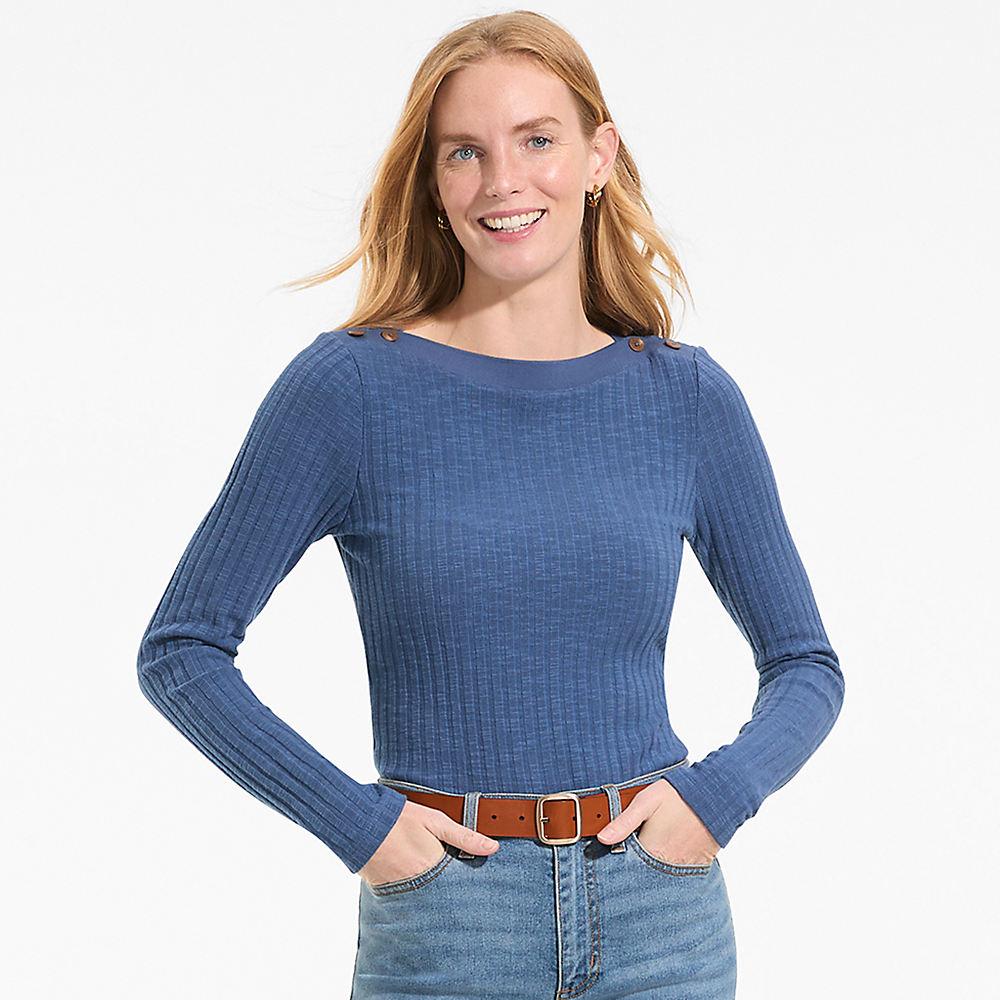 Rippstrick-Shirt mit U-Boot-Ausschnitt für Damen, Damen, size: regular, Blau, Elasthan/Baumwoll-Mischung/Polyester-Mischung, by Lands' End