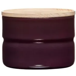 Riess Vorratsdose mit Eschenholzdeckel Ø8cm 0,19L Aubergine Emaille