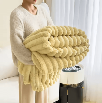 Inspire Curations Faux Rabbit Fur Plush Nap Blanket custard 100 150cm