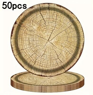The Handy Homestead Wood Grain Disposable Plates Sturdy Rustic Paper Plates For Parties 50pcs
