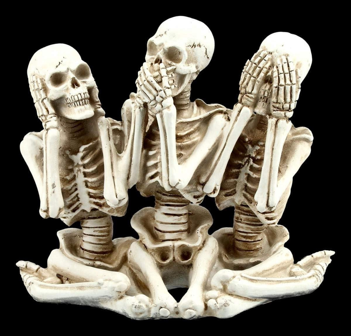 Set van 3 handbeschilderde skelet figuren in zwart voor gothic decoratie