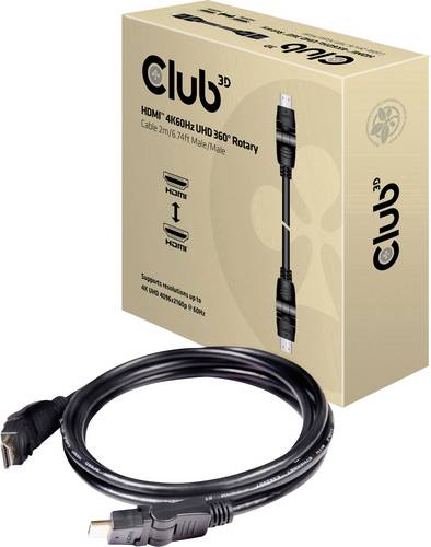 club3D HDMI Anschlusskabel HDMI-A Stecker, HDMI-A Stecker 2.00 m Schwarz CAC-1360 4K UHD, Flammwidrig HDMI-Kabel