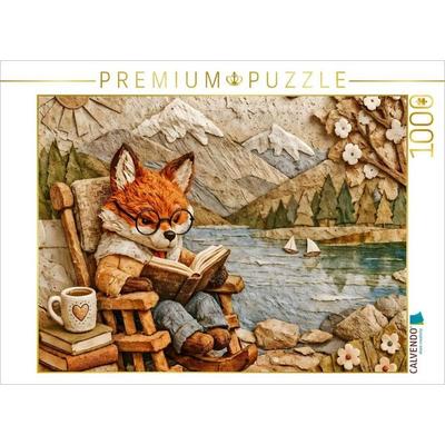 CALVENDO Puzzle Die Lesestunde am See - Fuchs mit Buch | 1000 Teile Lege-Größe 64x48cm Foto-Puzzle für glückliche Stunden