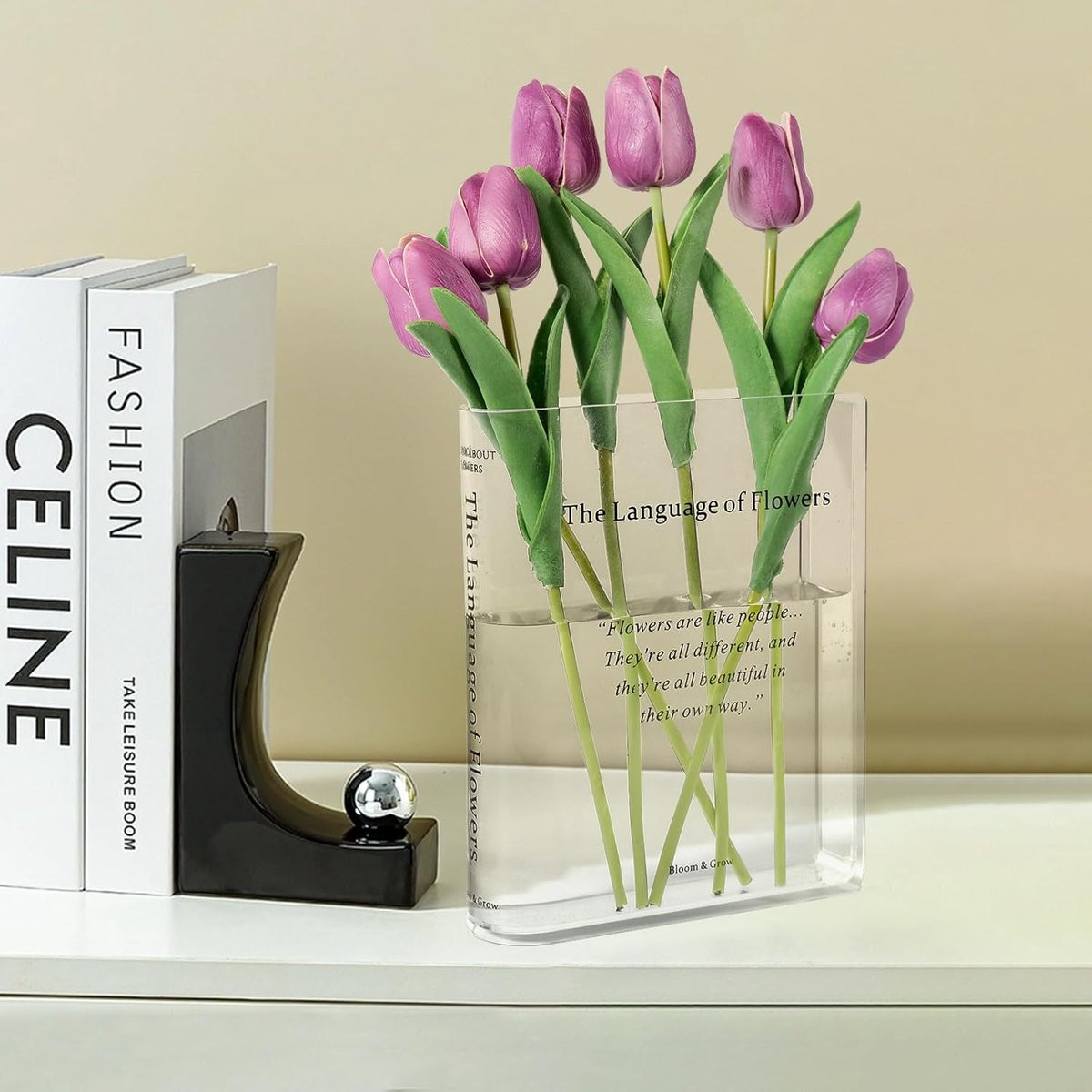 SnelShoppen Boekvormige Vaas - Transparante Decoratieve Acryl Vaas voor Thuis en Kantoor