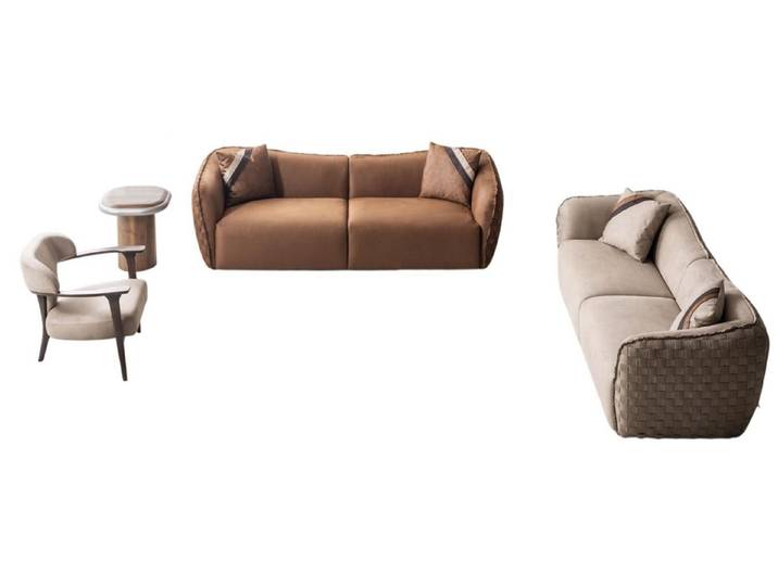 Xlmoebel Polstergarnitur Sofa-Set von XLMOEBEL in warmem Braun mit Sessel und Tisch, (Sofa-Set, 4-tlg., Sofa-Set mit Sessel & Tisch), Made in Europa