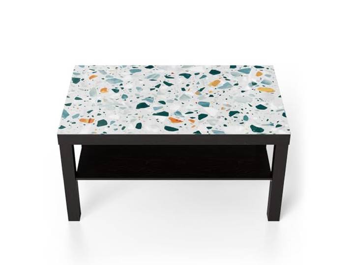 DEQORI Glastisch schwarz groß 90x50 cm Motiv Bunter Terrazzo-Trend ausgefallener Beistelltisch aus Glas Hochglanz Couchtisch fürs Wohnzimmer moderner Couch Tisch mit Design