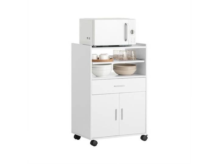 SoBuy Chariot de Cuisine sur roulettes avec Plan de Travail Extensible Meuble de Rangement pour Micro-Ondes Blanc 92×59×40cm