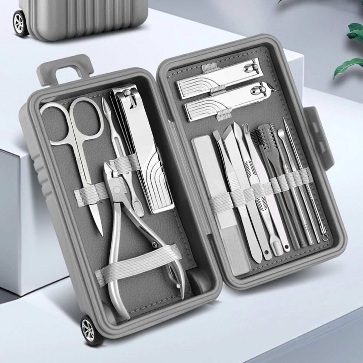 INF 16-teiliges Maniküre-Set mit Reiseetui, Edelstahl-Nagelpflege-Set für Zuhause und Unterwegs Silber